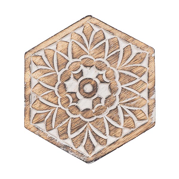 Glas-Untersetzer KALAMKARI handgeschnitzt, Mangoholz / CONTIGO Fairtrade Onlineshop