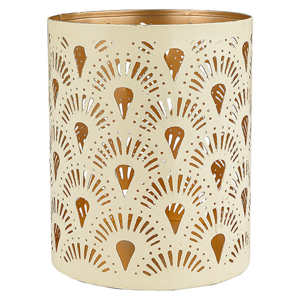 Windlicht 10x13cm PEACOCK cremeweiß-gold, Eisenblech / CONTIGO Fairtrade Onlineshop