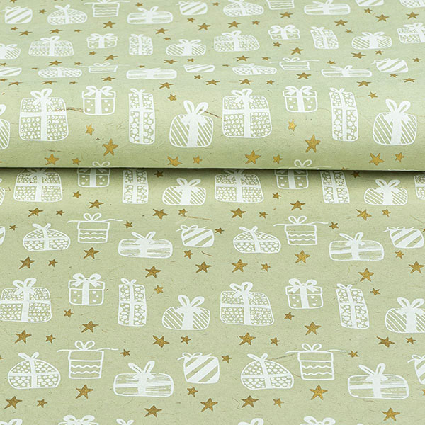 LOKTA Papierbogen, handgeschöpft, GIFT salbei-weiß-gold