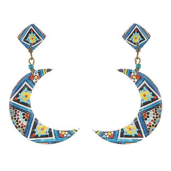 Ohrringe DOUBLE MOON blau-bunt, Fliese