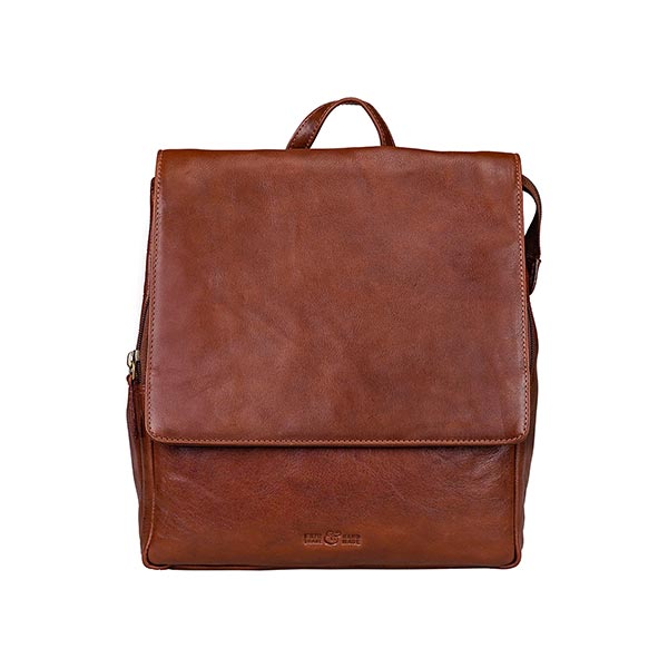 Rucksack Tumbled-CITY kastanie, Rindsleder