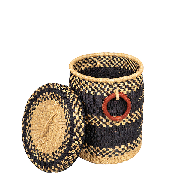 Bolga Wäschekorb 44cm DIAMOND schwarz-natur, Steppengras / CONTIGO Fairtrade Onlineshop