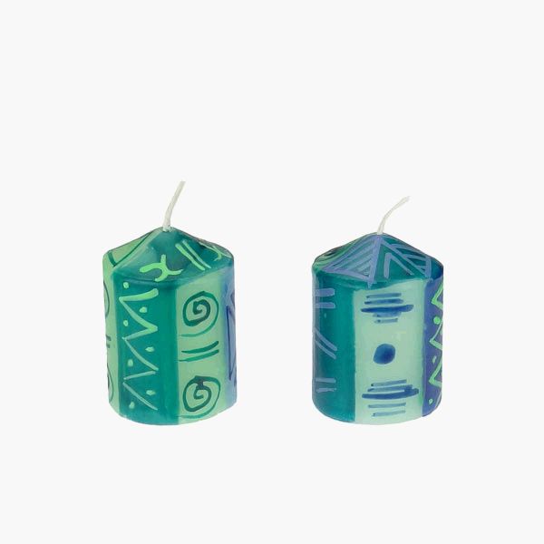 Stumpenkerze 3x5cm BLUE&GREEN, Kapula / CONTIGO Fairtrade Onlineshop