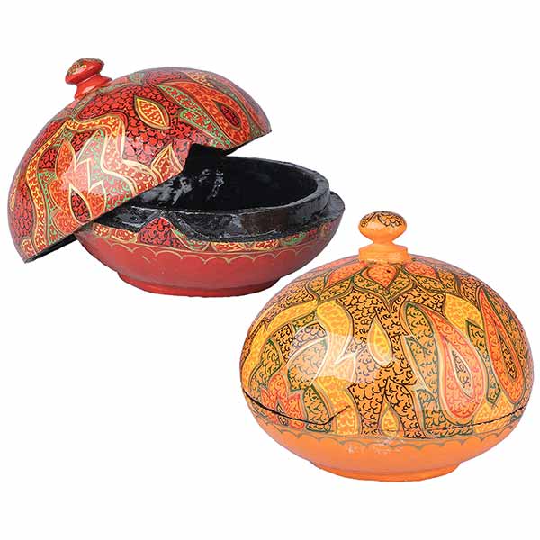 Dose Kaschmir, rund, 12,5x11,5cm handbemalt, Pappmaché / CONTIGO Fairtrade Onlineshop