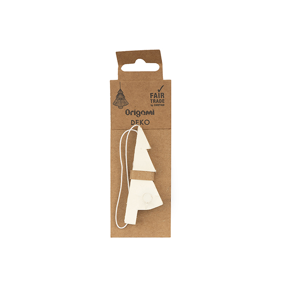 Papierdeko Origami Weihnachtsbaum, 7,5 cm, weiß, Goldrand / CONTIGO Fairtrade Onlineshop