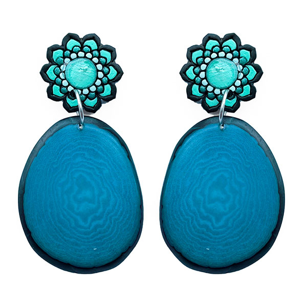 Ohrringe DUO blau, Tagua und Flaschenkürbis