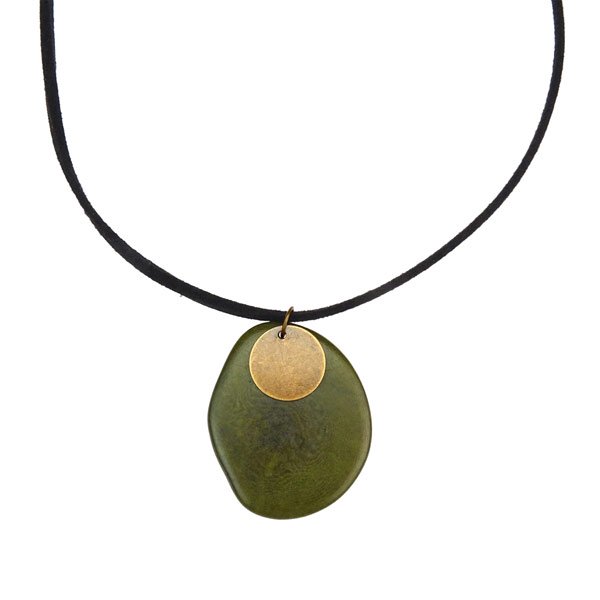 Halskette zweiteilig oliv grün, Tagua