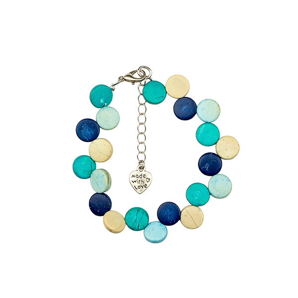 Armband Puntos, Blautöne, Kokosnuss / CONTIGO Fairtrade Onlineshop