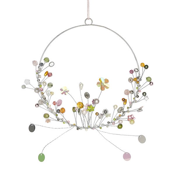 Perlendekoration Ring "Blume" 15 cm, frühlingspastell