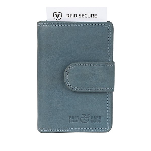 Börse FLAP 8,5x12 rauchblau, Rindsleder