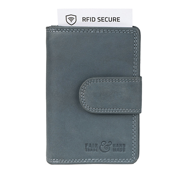 Börse FLAP 8,5x12 rauchblau, Rindsleder