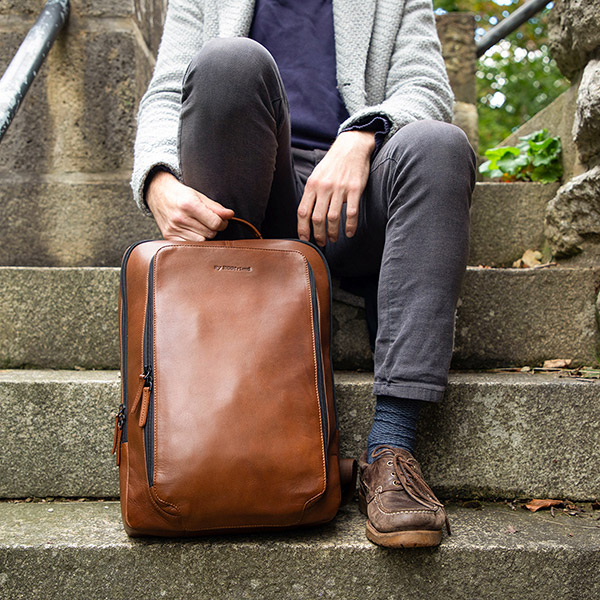 Rucksack SPORTY chestnut, Ziegenleder / CONTIGO Fairtrade Onlineshop