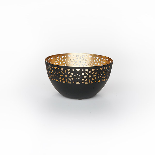 Lichtschale DAISY, 10x5cm, schwarz-gold, Eisenblech