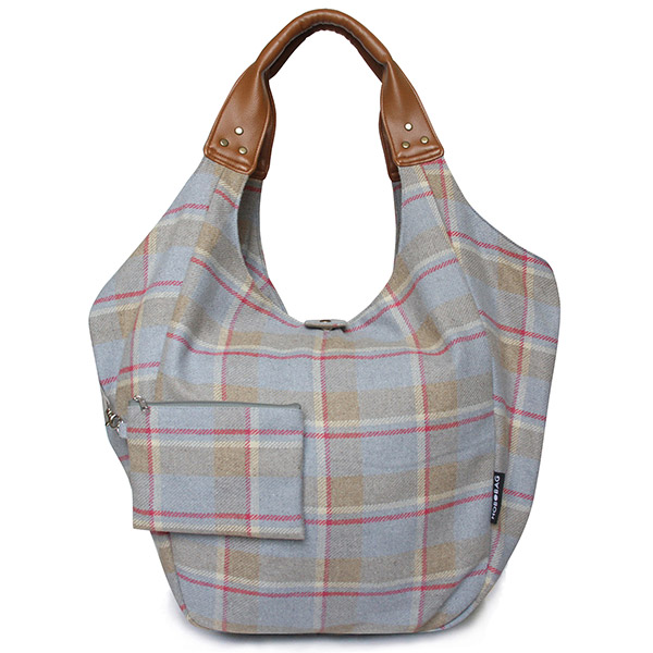 Tasche HOBOBAG WALES, blau-braun-grau Flanell, Wollmix / CONTIGO Fairtrade Onlineshop