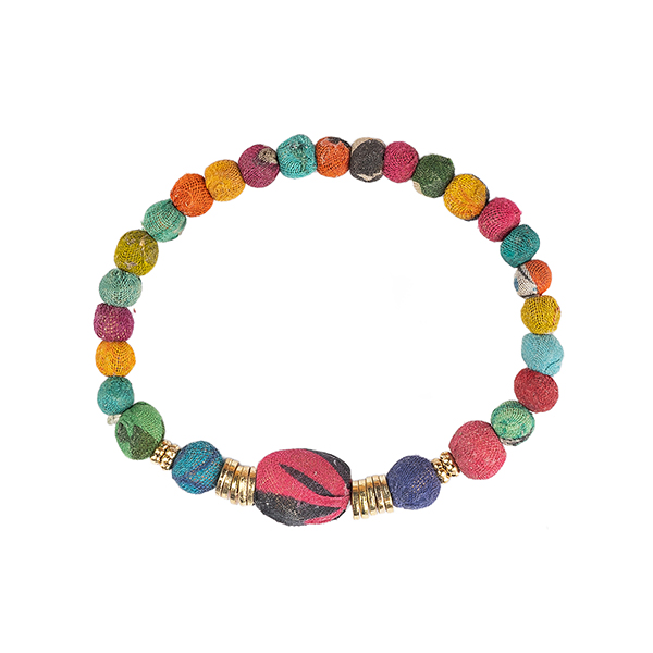 Armband Kantha SARI BOLA, Textil mit Messing