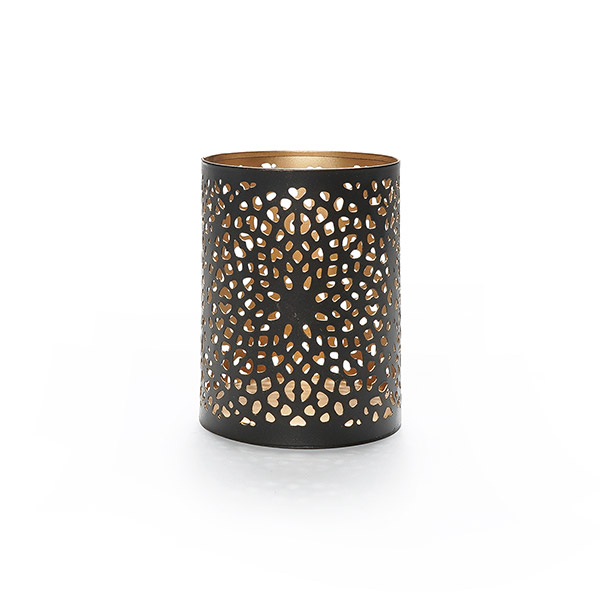 Windlicht 8x10cm DREAM CATCHER, schwarz-gold, Eisenblech