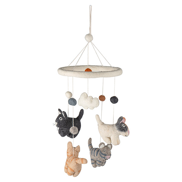 Mobile handgefilzt, KATZEN, Wolle, handgefilzt / CONTIGO Fairtrade Onlineshop