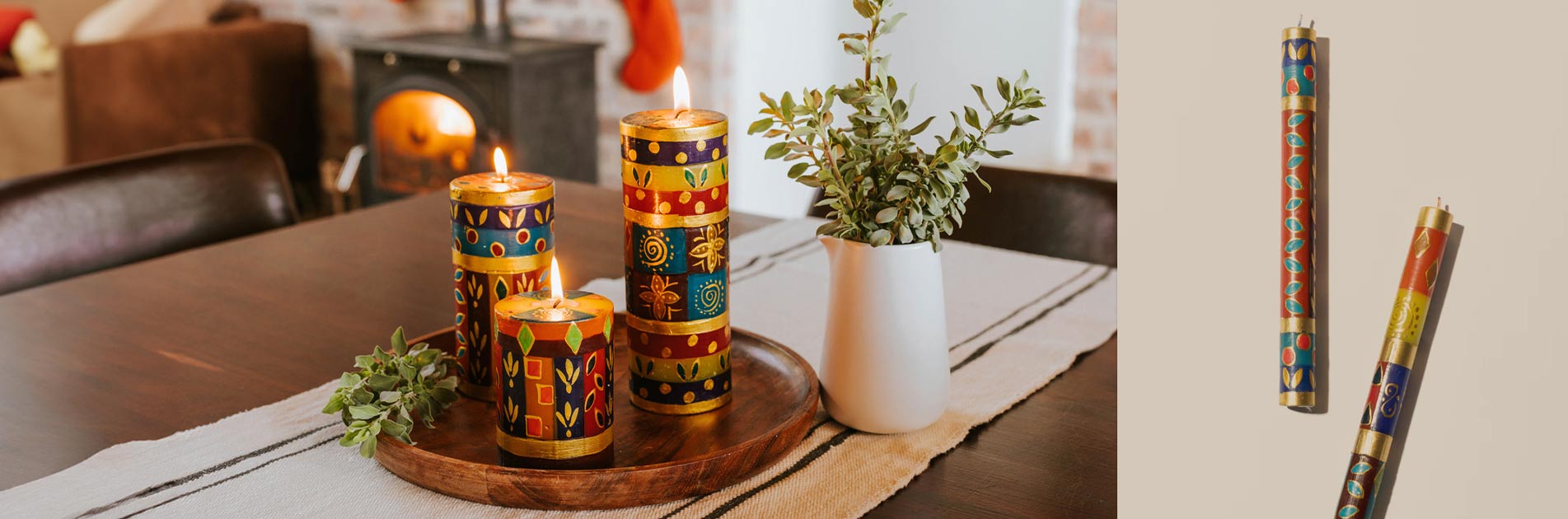 Handbemalte Kapula Kerzen, nachhaltige Weihnachtskerzen von CONTIGO Fairtrade Onlineshop