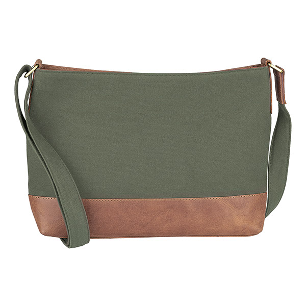 Tasche MAHILA waldgrün, Leder und Bio-Baumwollcanvas / CONTIGO Fairtrade Onlineshop