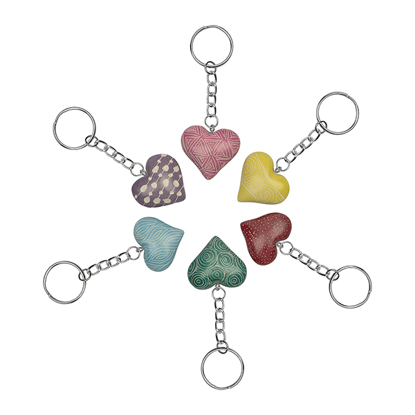 Schlüsselanhänger HERZ bunt graviert, Speckstein / CONTIGO Fairtrade Onlineshop