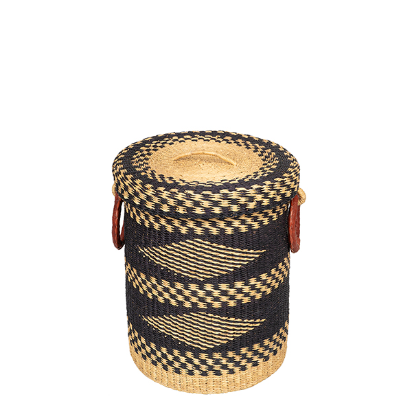 Bolga Wäschekorb 44cm DIAMOND schwarz-natur, Steppengras / CONTIGO Fairtrade Onlineshop