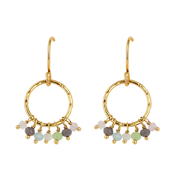 Ohrringe Goldreif, Chalcedon pastell, 22K vergoldet / CONTIGO Fairtrade Onlineshop