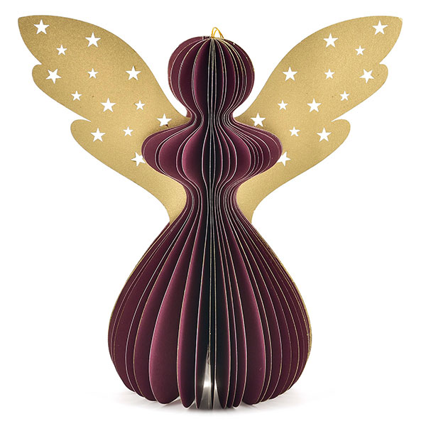 Papierdeko XL Engel Origami 18,5 cm beere, Goldrand