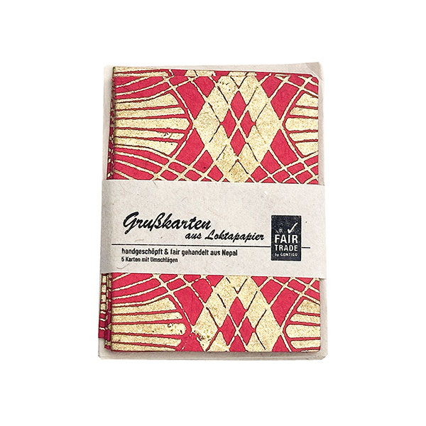 5 Mini Karten mit Umschlag ART rot-gold, Lokta handgeschöpft