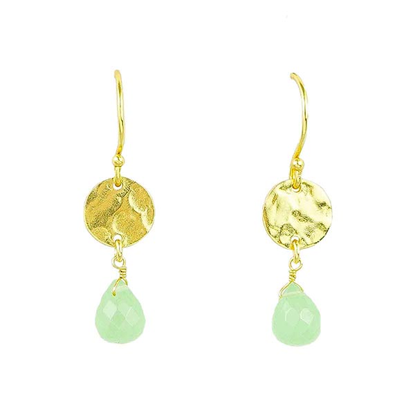 Ohrringe Circle mit grünem Chalcedon, 22K vergoldet