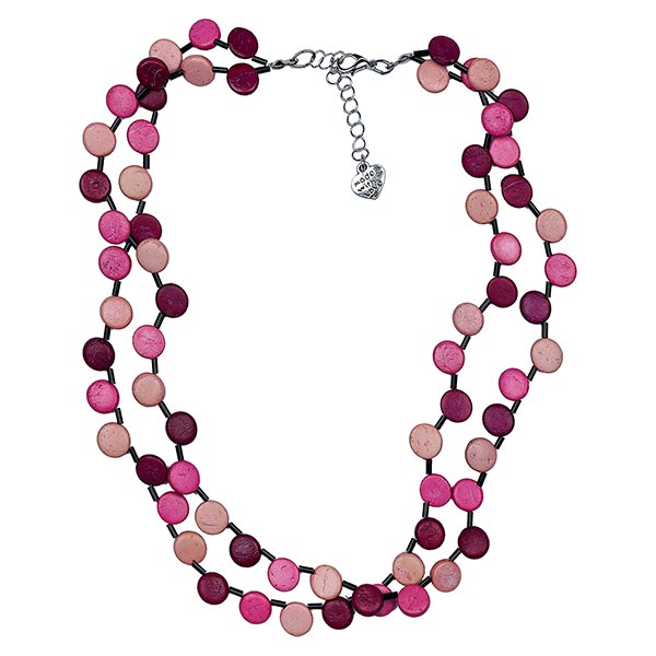 Halskette Puntos zweireihig, pink-pastell, Kokosnuss / CONTIGO Fairtrade Onlineshop