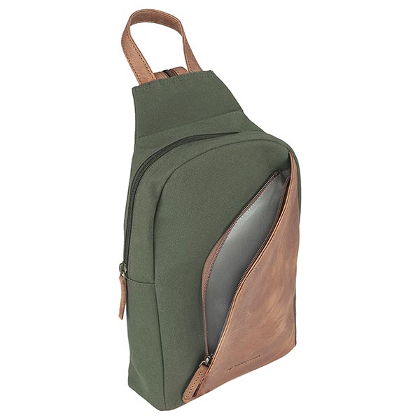 Crossbody Bag waldgrün, Leder mit Bio-Baumwollcanvas / CONTIGO Fairtrade Onlineshop