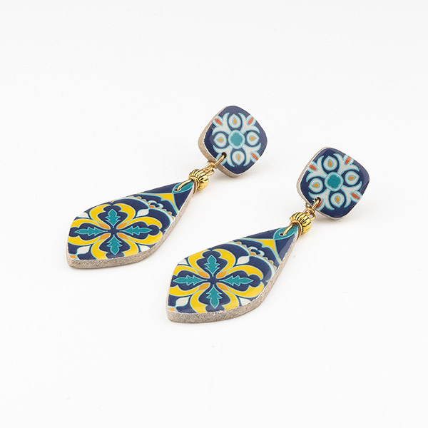 Ohrringe DOUBLE Long Drop, Fliese / CONTIGO Fairtrade Onlineshop