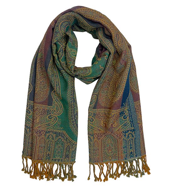 Wendestola PAISLEY dunkelgrün-braun-creme, 180x70 cm, 100 % Wolle