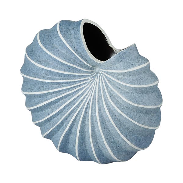 Vase PALM S, 16x16 cm, blau-weiß gestreift, Keramik handgemacht