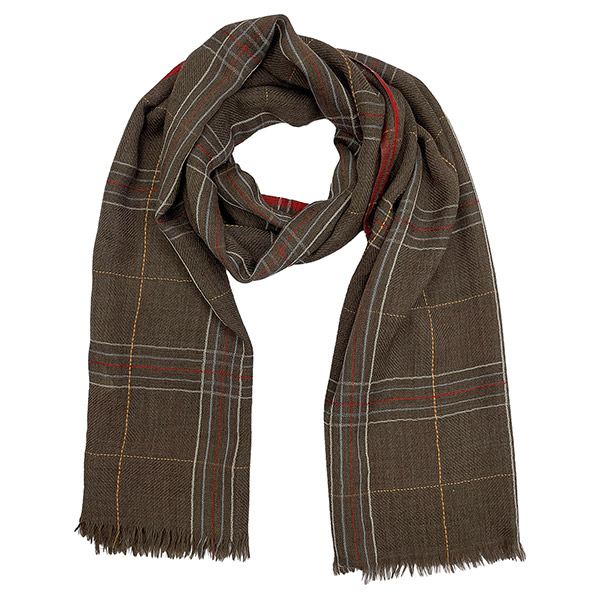 Webschal TARTAN, kariert, braun-rot, 180x70 cm, 94 % Wolle, 6 %  Seide