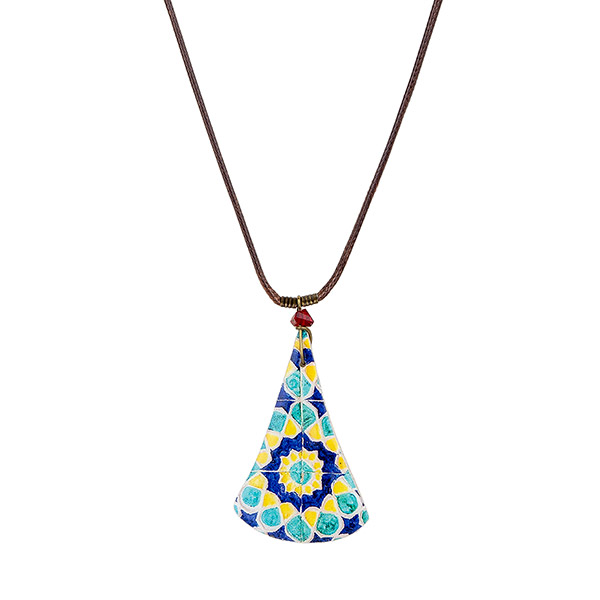 Halskette Pendel MANDALA türkis-bunt, Fliese