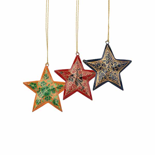 Anhänger Stern S Kaschmir handbemalt, Pappmaché / CONTIGO Fairtrade Onlineshop