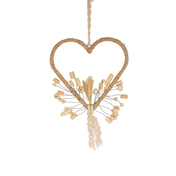 Perlendekoration HERZ 13cm, BOHO natur / CONTIGO Fairtrade Onlineshop