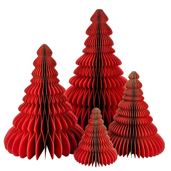 Weihnachtsbaum ORIGAMI 24 cm rot, Goldrand, Papier