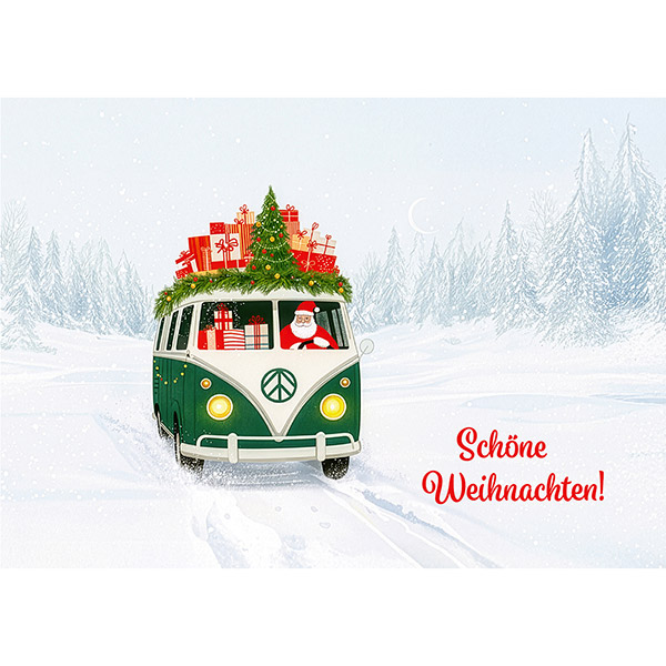 Grußkarte M Weihnachtsbulli im Schnee / CONTIGO Fairtrade Onlineshop