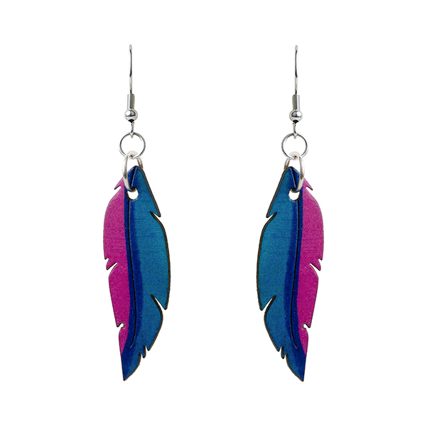 Ohrringe FEDER blau-magenta, Flaschenkürbis