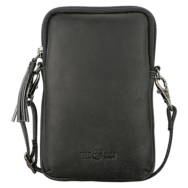 Handtasche Vintage-SMARTPHONE TUSSEL schwarz, Rindsleder