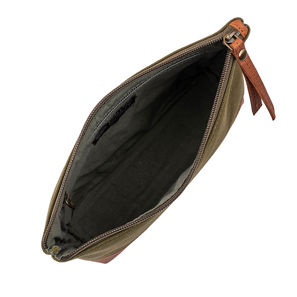 Kosmetiktasche waldgrün, Leder und bio-Baumwollcanvas / CONTIGO Fairtrade Onlineshop
