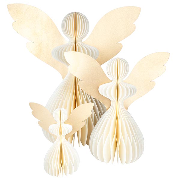 Papierdeko Engel Origami 30 cm, weiß-gold, Papier