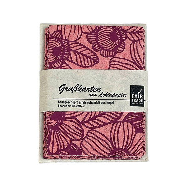 5 Mini Karten mit Umschlag, SCANDI DAISY FLOWER, koralle bee / CONTIGO Fairtrade Onlineshop