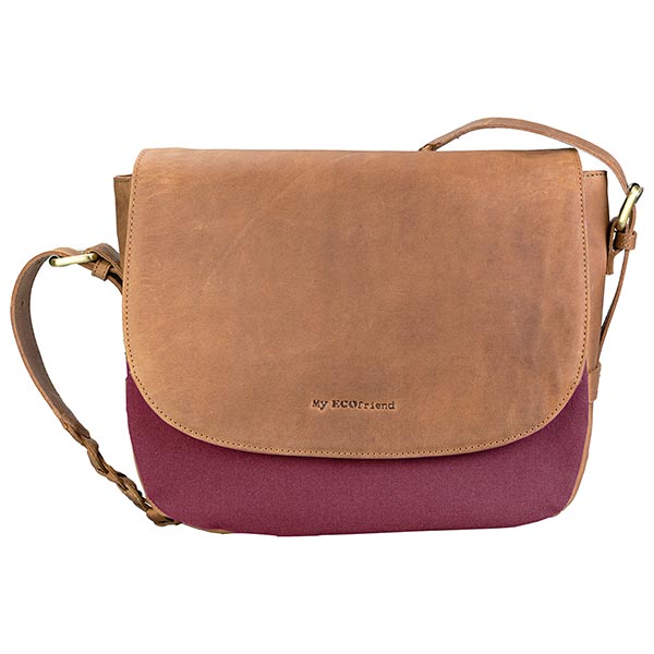 Tasche SATCHEL, bordeaux, Ziegenleder und Canvas