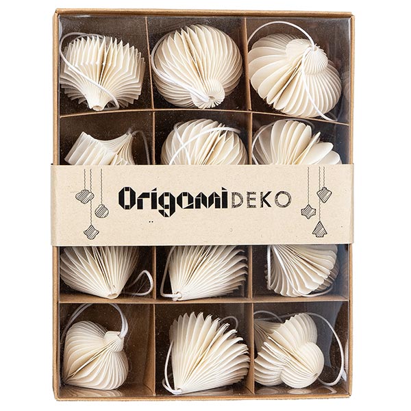 Set 12 Mini Ornamente Origami, weiß, Papier SONDERPREIS / CONTIGO Fairtrade Onlineshop