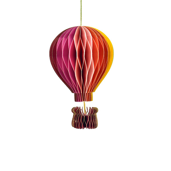 Origami Papierdeko Heißluftballon, 18 cm, Regenbogen bunt, handgemacht mit Aufhängung