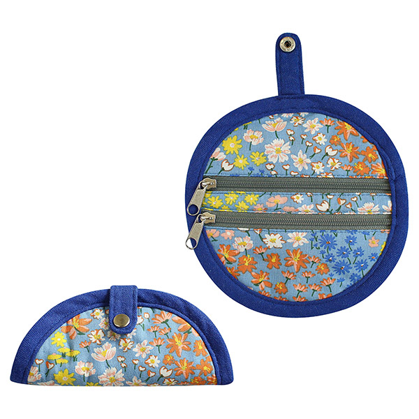 Faltetui rund CORNFLOWERS, blau-gelb, Baumwolle / CONTIGO Fairtrade Onlineshop
