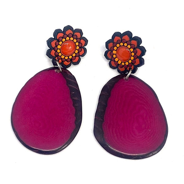 Ohrringe DUO fuchsia, Tagua und Flaschenkürbis / CONTIGO Fairtrade Onlineshop